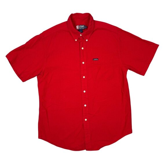 Chaps Ralph Lauren Seersucker Shirt Mens L Solid Red Short Sleeve Button Down - Picture 1 of 8